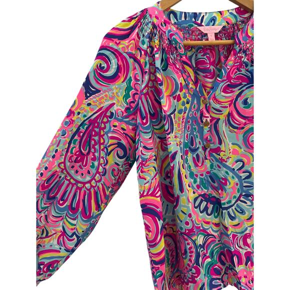 Lilly Pulitzer Silk Elsa Top Psychedelic Sunshine Unicorn Size Small - Picture 5 of 10